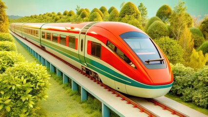 Fototapeta premium High-Speed Train on Elevated Track