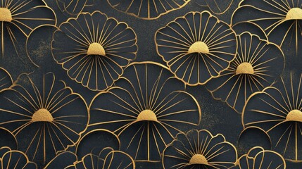 Dark background with golden floral pattern.
