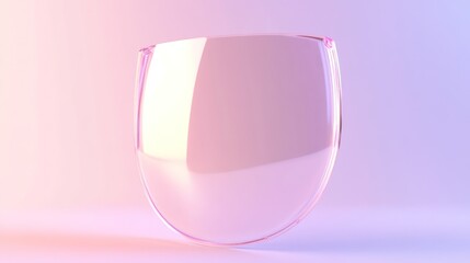 Pink glass shield shape on pastel background.