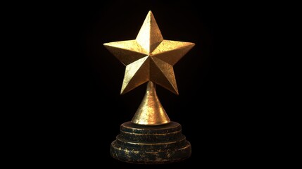 Golden star award on dark background.