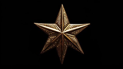 Gold star, eight-pointed, ornate, isolated on black.