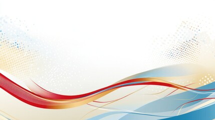 Abstract red, blue, gold wave design on white.