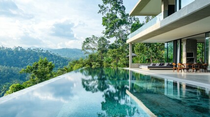 Obraz premium Serene Modern Villa with Infinity Pool and Lush Green Surroundings