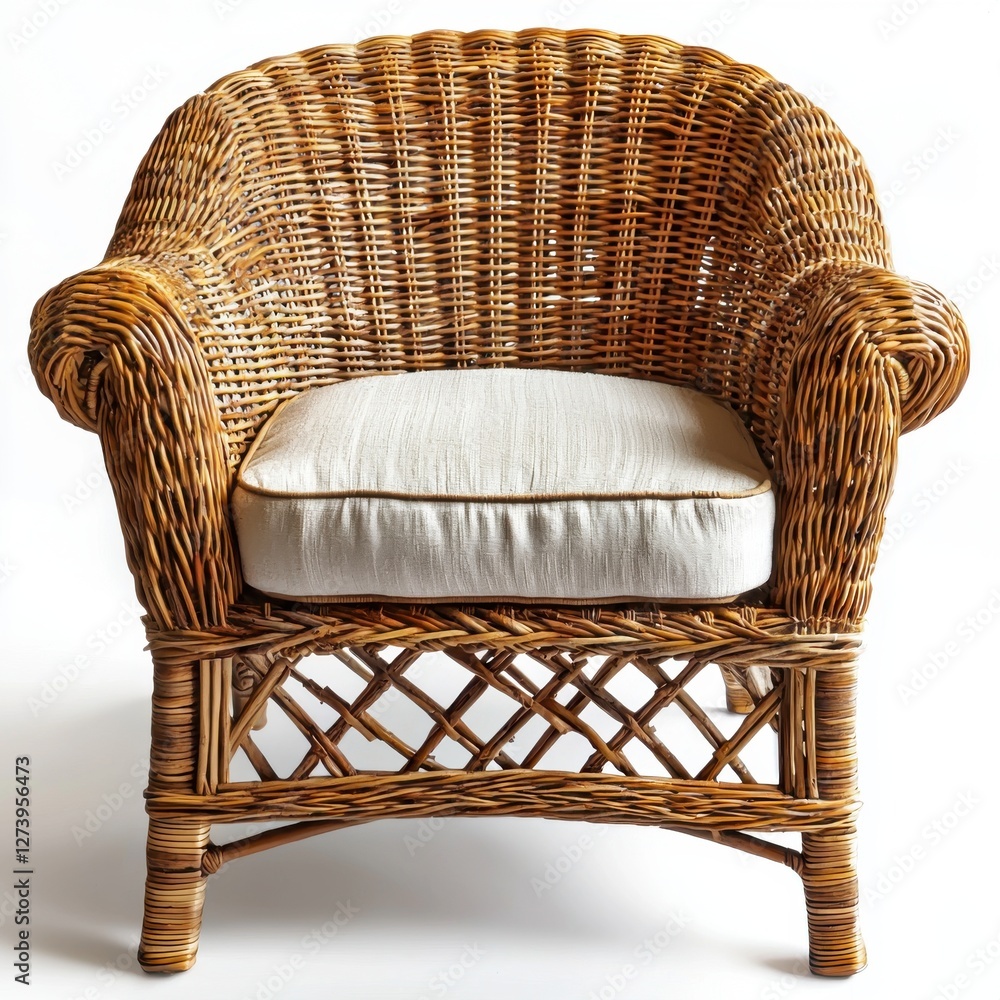 Poster charming wicker armchair with a neutral cushion, perfect for adding a touch of rustic and natural el
