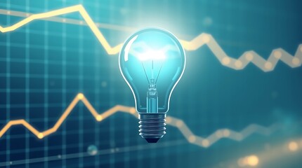 Illuminated Lightbulb with a Glowing Data Graph Background Representing Innovation and Technology