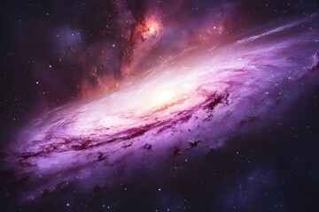 Obraz premium Majestic Spiral Galaxy Shining with Purple and Pink Hues in the Vastness of Space