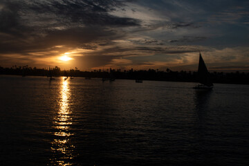 Sunset over the river Nile in the City of Luxor in Egypt.