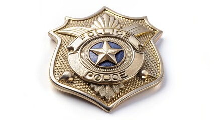 Gold Police Badge on White Background