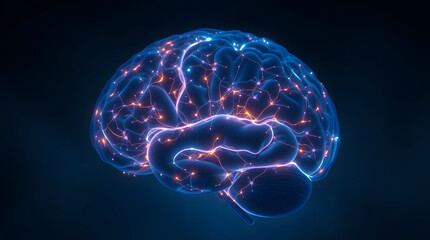Fototapeta premium Luminous Neural Network: Glowing Brain with Illuminated Synapses and Neural Pathways