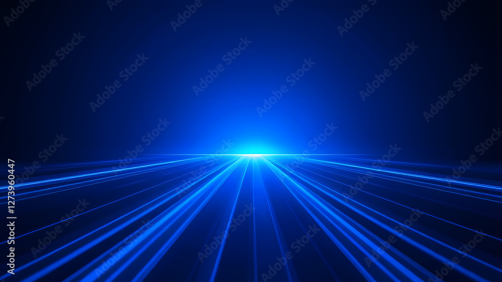 Poster blue light rays create a dynamic motion across the dark abstract backdrop