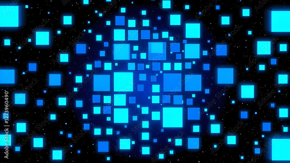 Poster abstract blue squares create a colorful mosaic pattern