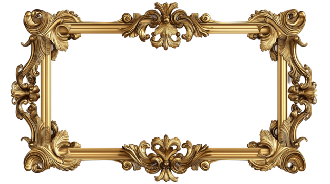 Elegant golden frame with subtle vintage patterns, luxury aesthetic, intricate details, isolated on white PNG 