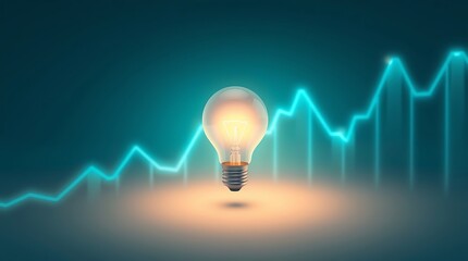 Illuminated Lightbulb with a Glowing Data Graph Background Representing Innovation and Technology