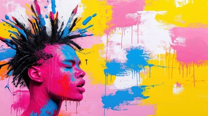 Creative expression through colorful portrait urban art gallery digital artwork vibrant environment close-up viewpoint