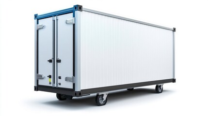 White Shipping Container on Gray Wheels Isolated on White Background for Delivery