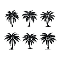 set of palm trees silhouette vector