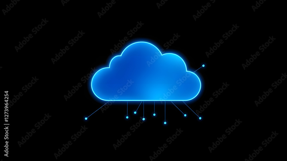 Poster blue circuit board background with electronic circuits and digital design description cloud model