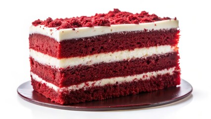 Red Velvet Cake Slice on White Background