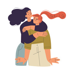 Unwanted Hugs with Woman Feel Annoyed from Unwelcome Awkward Touch Vector Illustration