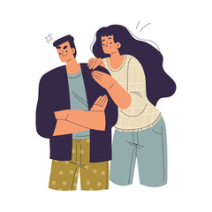 Unwanted Hugs with Man Feel Annoyed from Unwelcome Awkward Touch of Woman Vector Illustration