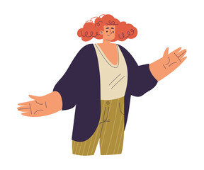Happy Woman Stand with Open Arms as Welcome Hug Gesture Vector Illustration