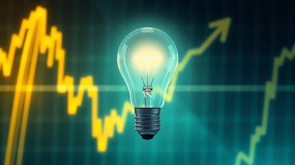 Illuminated Lightbulb with a Glowing Data Graph Background Representing Innovation and Technology