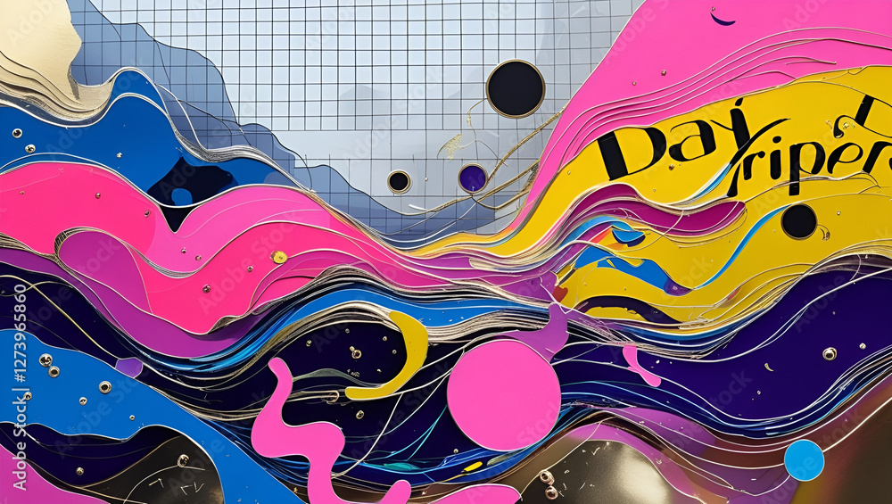 Poster colorful abstract background with splashes waves and decorative patterns