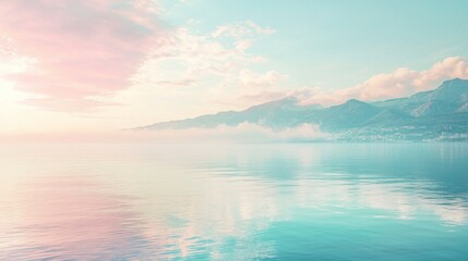 Obraz premium Serene Seascape at Dawn with Soft Pastel Colors Reflecting Water