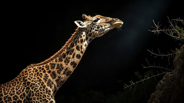 Stunning Zarafa Art on a Bold Black Background, Blending Elegance and Wildlife Beauty