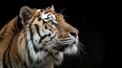 Fototapeta premium Powerful Tiger Art on a Bold Black Background, Showcasing Strength and Elegance