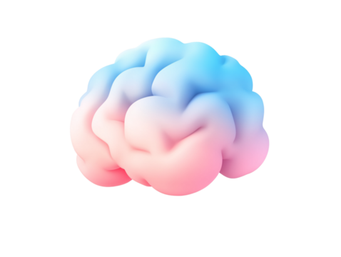 Blue and pink gradient brain, transparent background