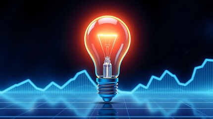 Illuminated Lightbulb with a Glowing Data Graph Background Representing Innovation and Technology
