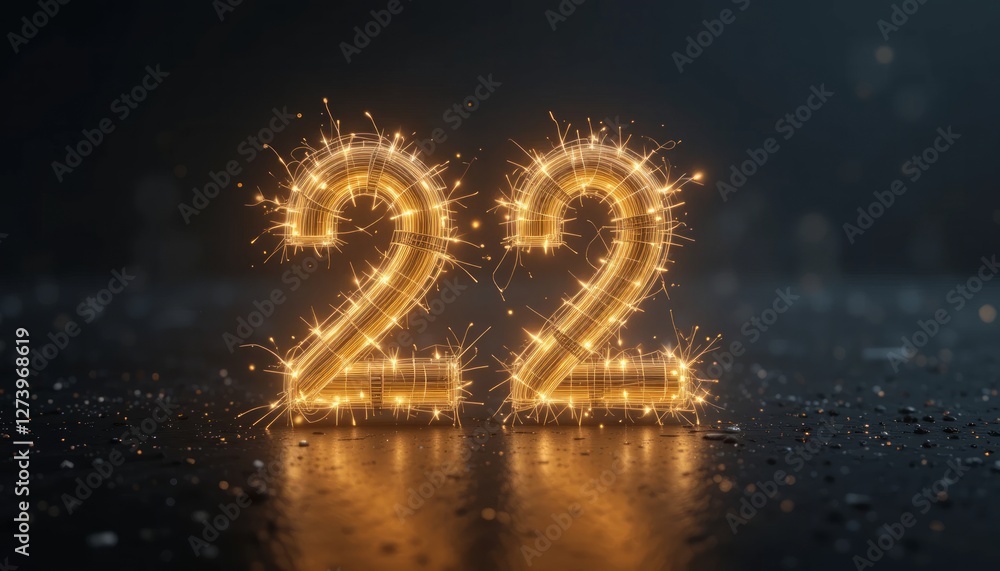 Poster sparkling number twenty-two celebration new year festive light design abstract background