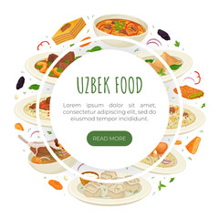 Uzbek Cuisine Dish and Meal Banner Design Vector Template