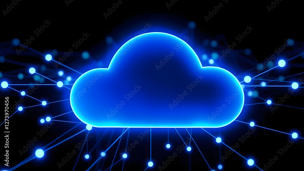 Aufkleber blue circuit board background with electronic circuits and digital design description cloud model