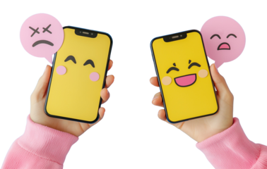 Two hands holding mobile phones