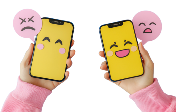 Two hands holding mobile phones