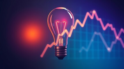 Illuminated Lightbulb with a Glowing Data Graph Background Representing Innovation and Technology