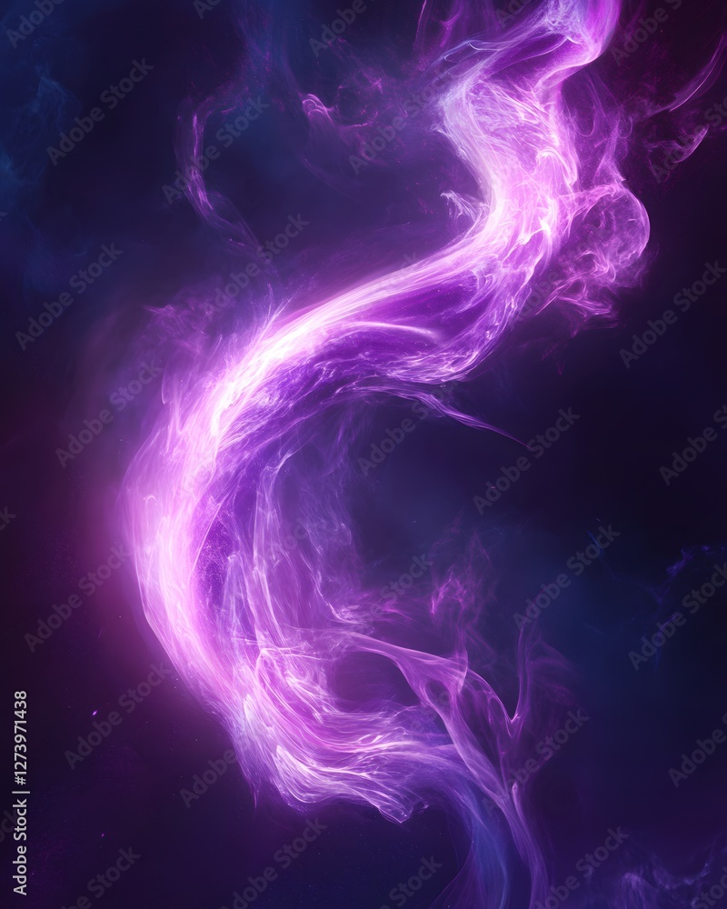 Poster ethereal purple energy flow in dark space creating a mesmerizing and dreamy visual effect