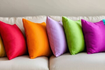 Vibrant Cushions Arranged on Sofa Creating Colorful Interior Design with Modern Home Decor and Cozy Living Room Ambiance