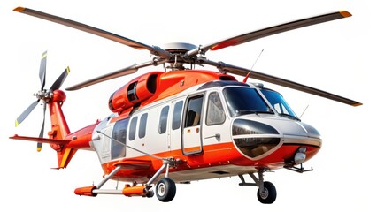 Orange and White Helicopter on White Background