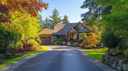 Charming cottage surrounded by lush greenery on a sunny day