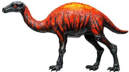 Obraz premium Red and Black Dinosaur Illustration Depicting a Prehistoric Creature on a White Background