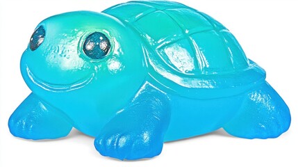 Turquoise Turtle Figurine with a Glossy Finish and Sparkling Eyes on a White Background