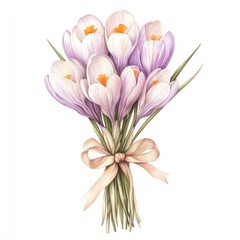 Delicate Watercolor Bouquet of Pale Purple Crocuses