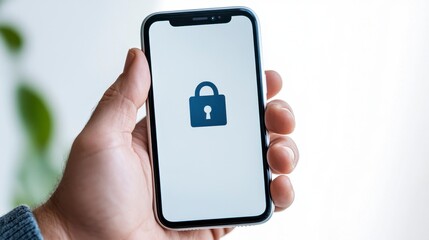 Hand Holding Smartphone Displaying Lock Icon Representing Security