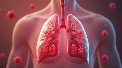 Chronic obstructive pulmonary disease, respiratory diseases, virus infection. 3d illustration. 