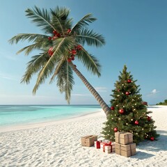 christmas tree on a tropical beach