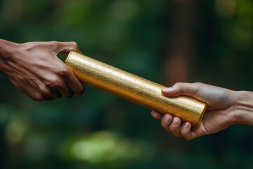 Passing Golden Relay Baton To Other Person