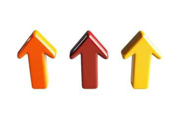 Colorful upward arrows representing growth, direction, and progress in a minimalist design isolated on transparent background